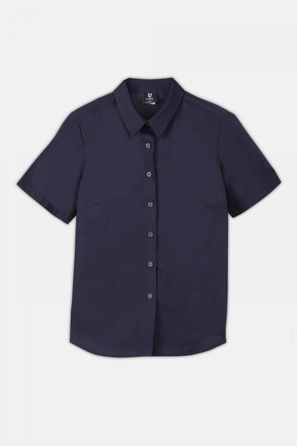 Womens Cotton Oxford Short Sleeve Collar Uniform Shirt/Blouse